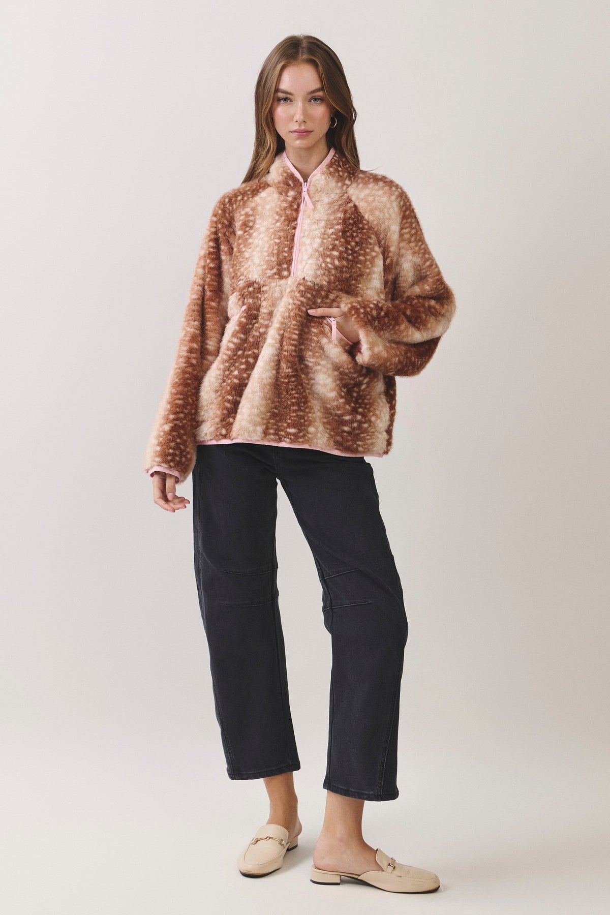 Fuzzy Fawn Sherpa Oversized Quarter Zip TCEC