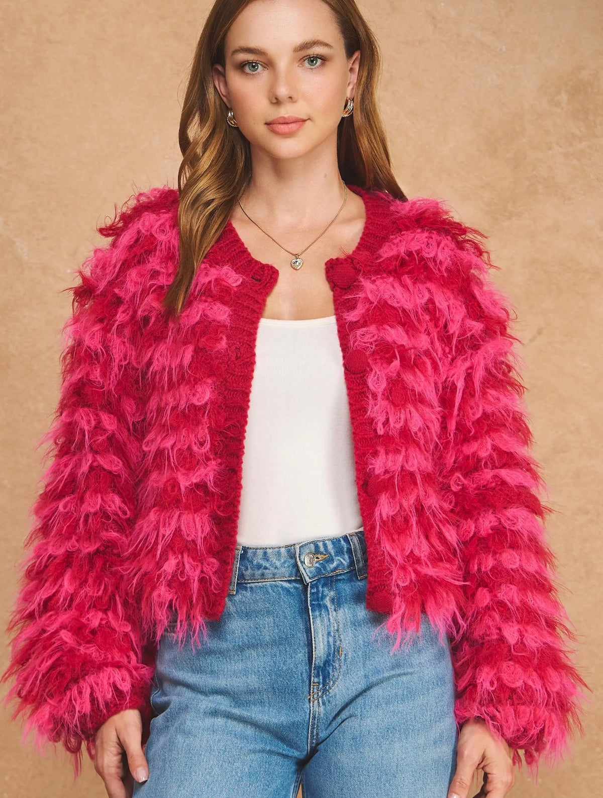 Two Toned Shaggy Fringe Jacket