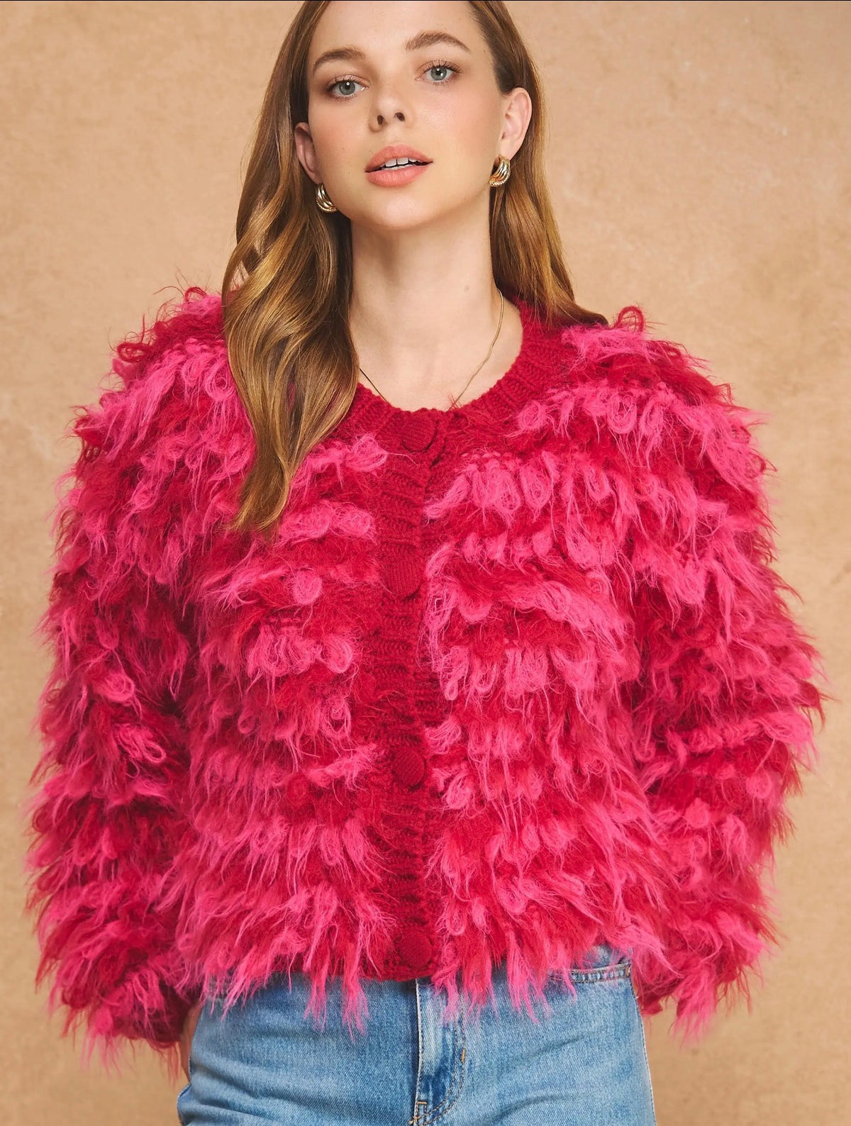 Two Toned Shaggy Fringe Jacket