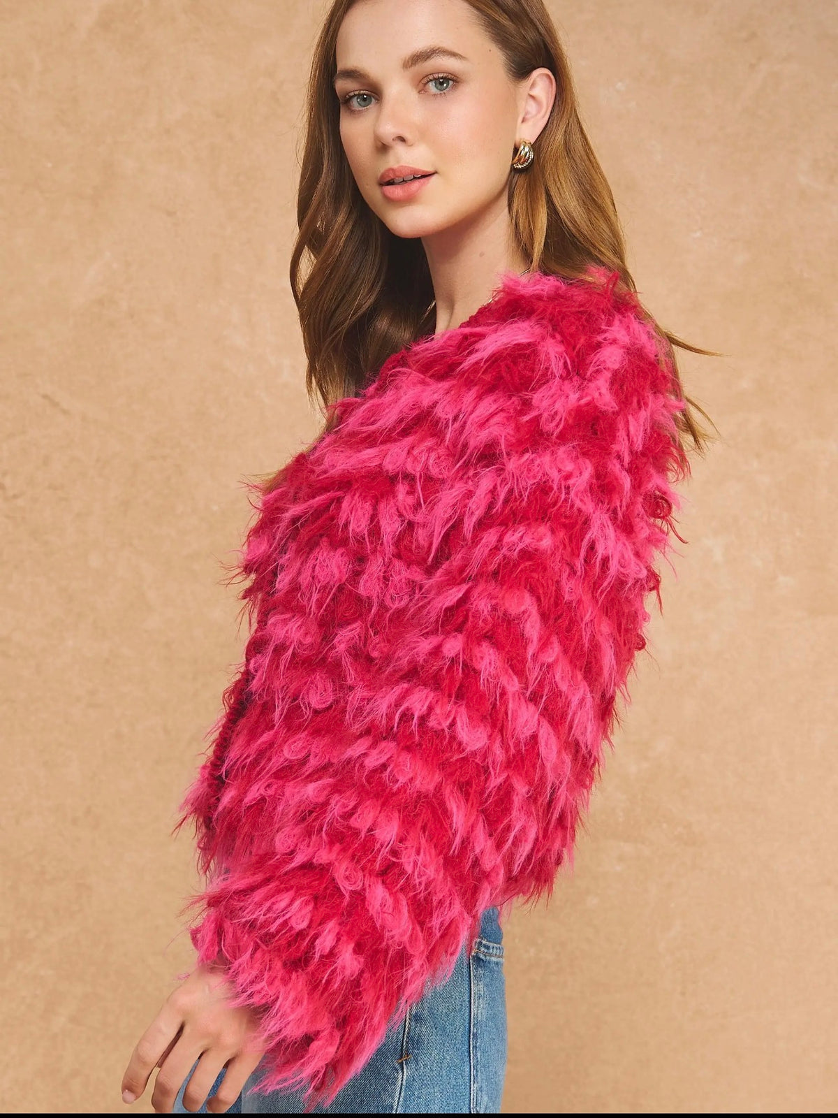 Two Toned Shaggy Fringe Jacket