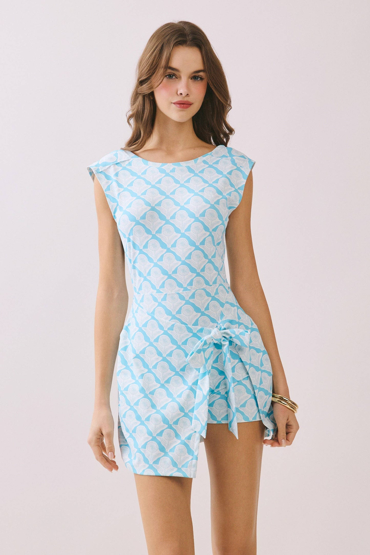 Aqua Floral Knit Wrap Athletic Romper