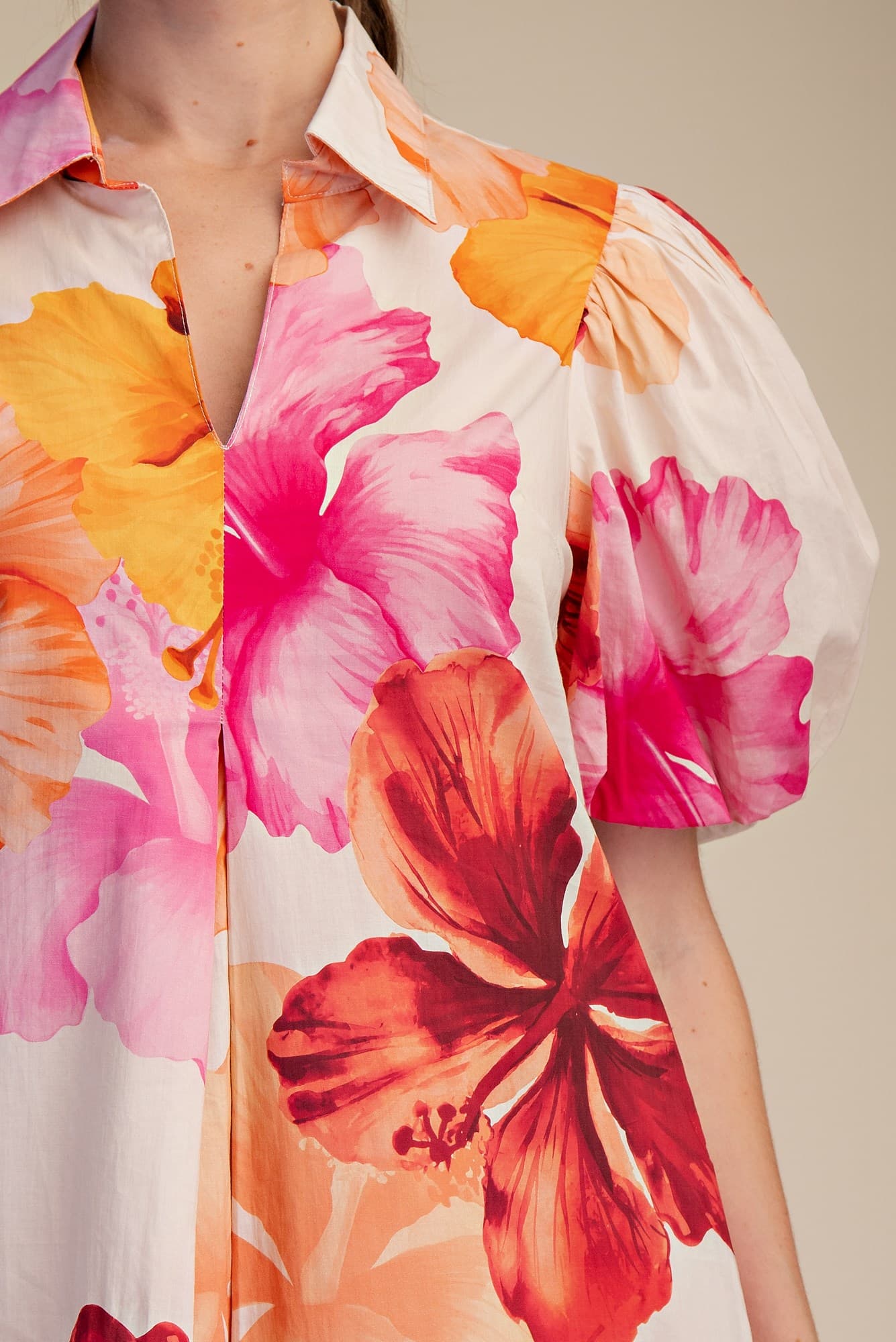 Floral V-Neck Pleated Midi Dress - Coral