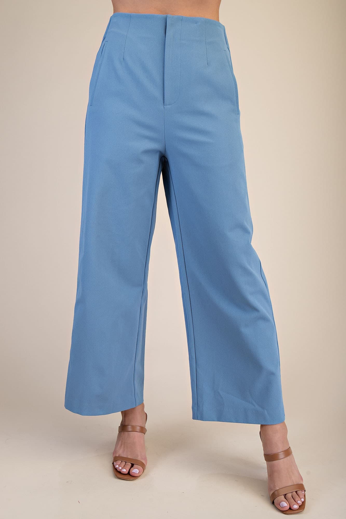 High Waist Wide Leg Pants - Sky Blue
