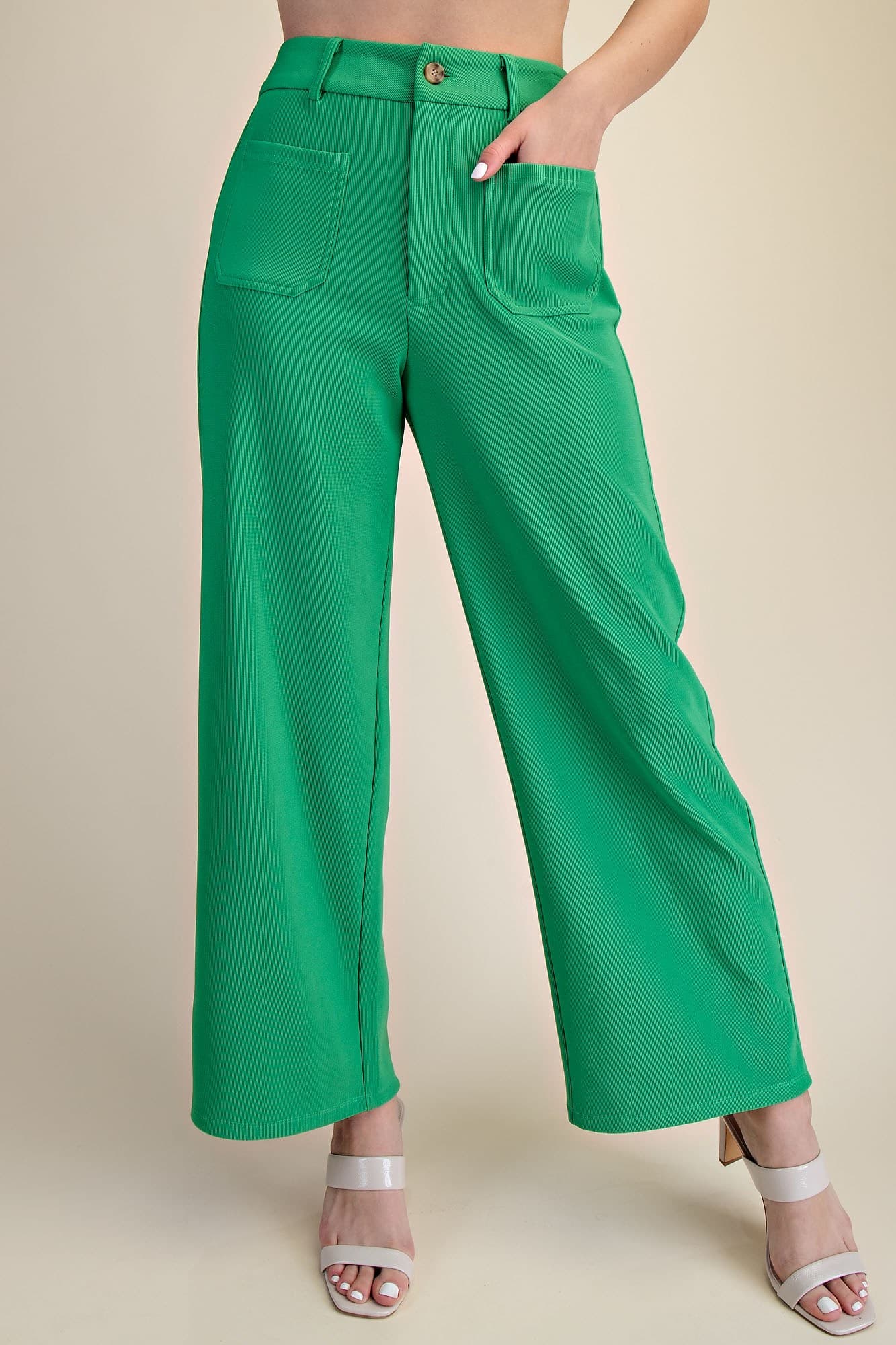 High Rise Wide Leg Pants - Green
