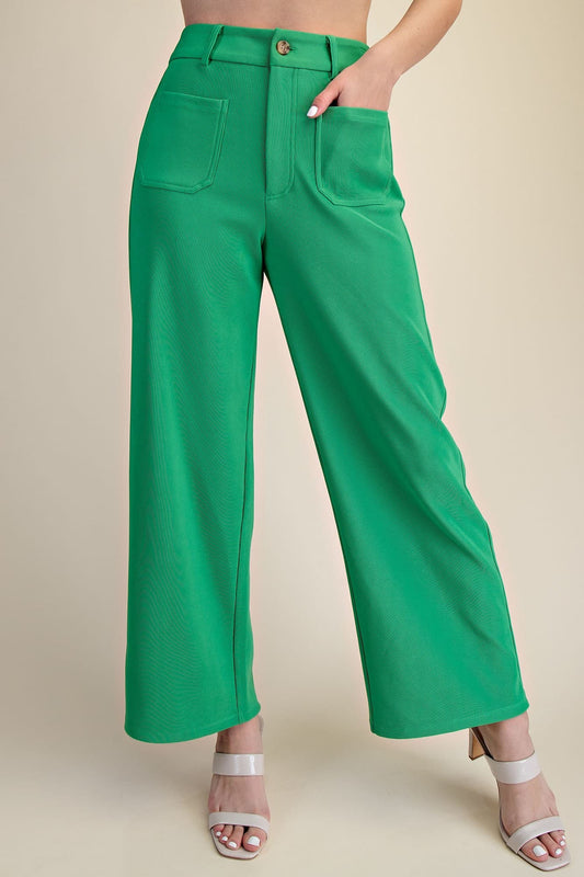 High Rise Wide Leg Pants - Green