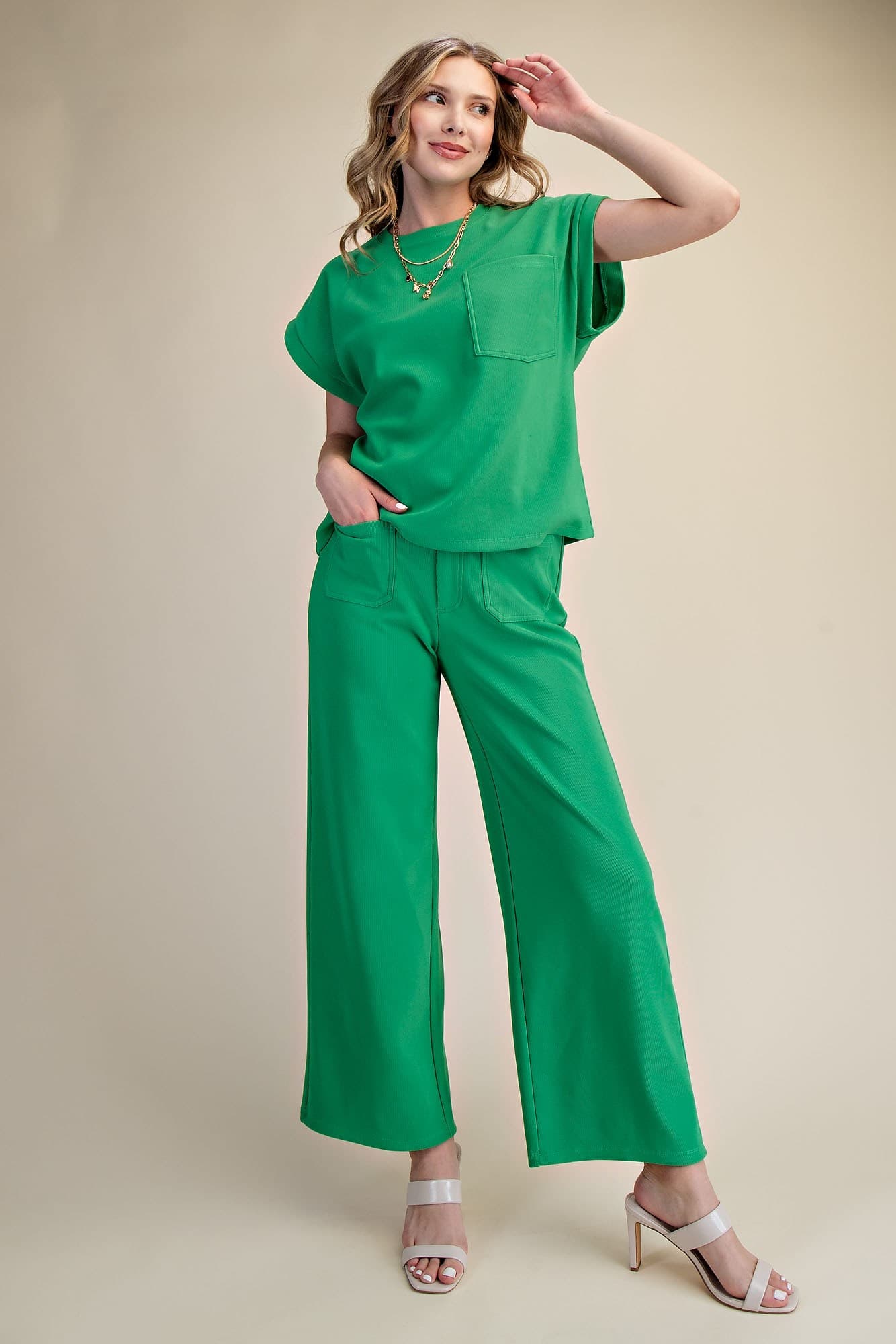 High Rise Wide Leg Pants - Green