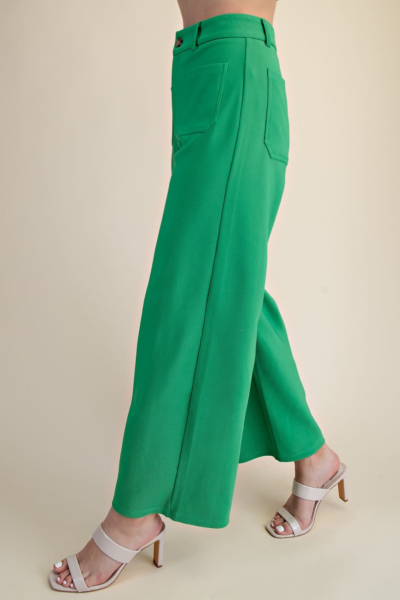 High Rise Wide Leg Pants - Green
