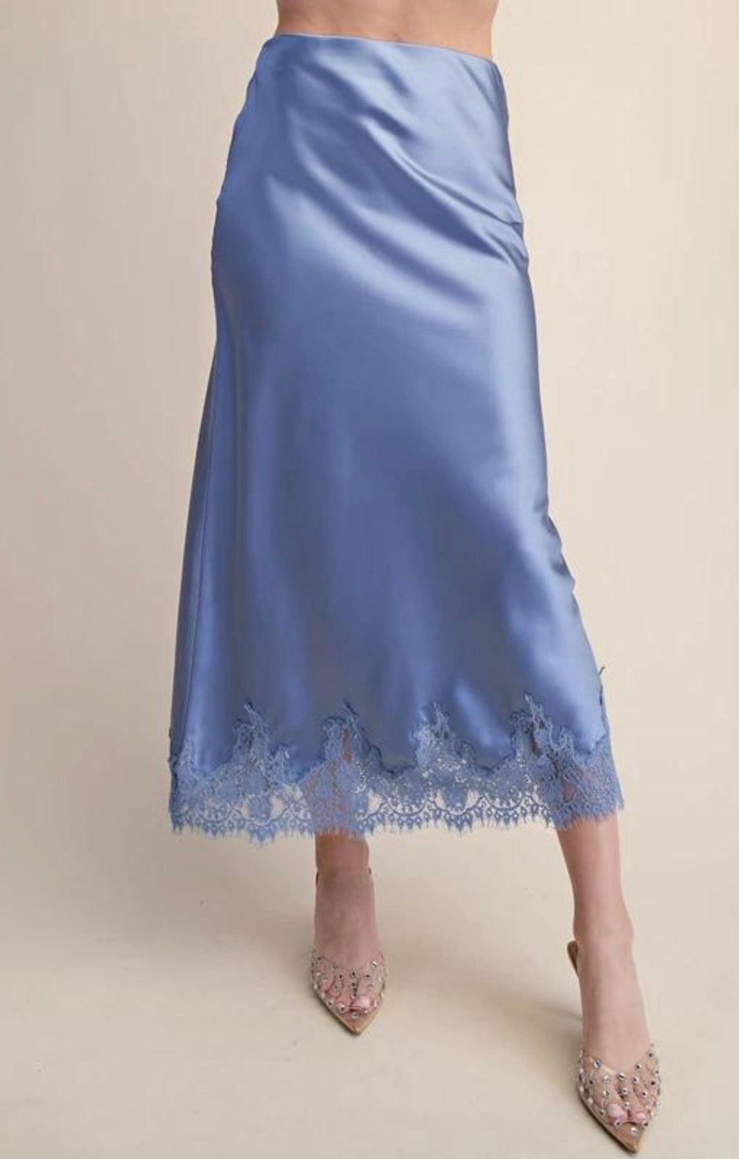 Elegant High Waist Midi Lace Satin Skirt - Black