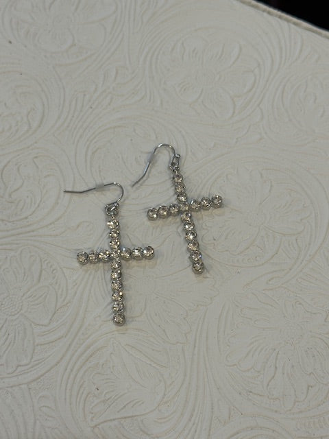 Blingy Cross Earrings - Silver