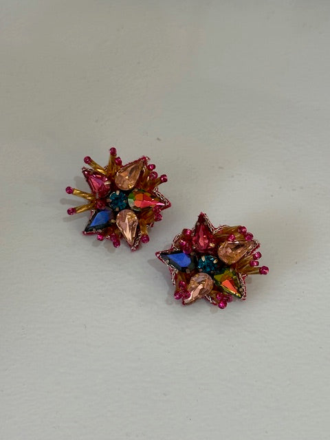 Beaded Stud Earrings - Multicolor Jewel