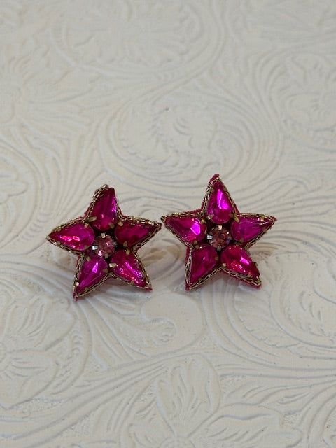 Beaded Stud Earrings - Hot Pink