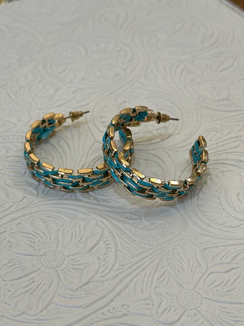 Gold and Blue Weaved Hoops