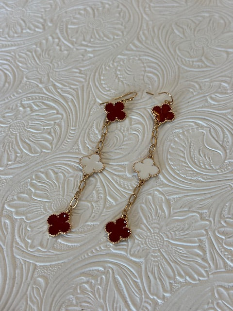 Clover Drop Earrings - Red/White