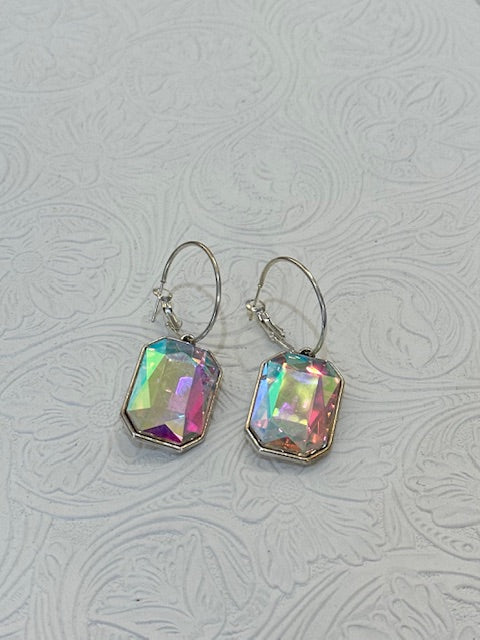Iridescent Jewel Hoops - Silver