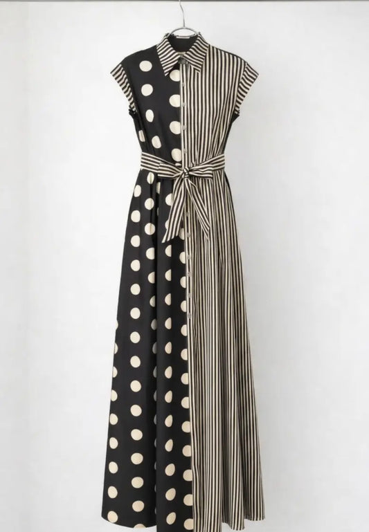 Dots And Stripes Dress - Black