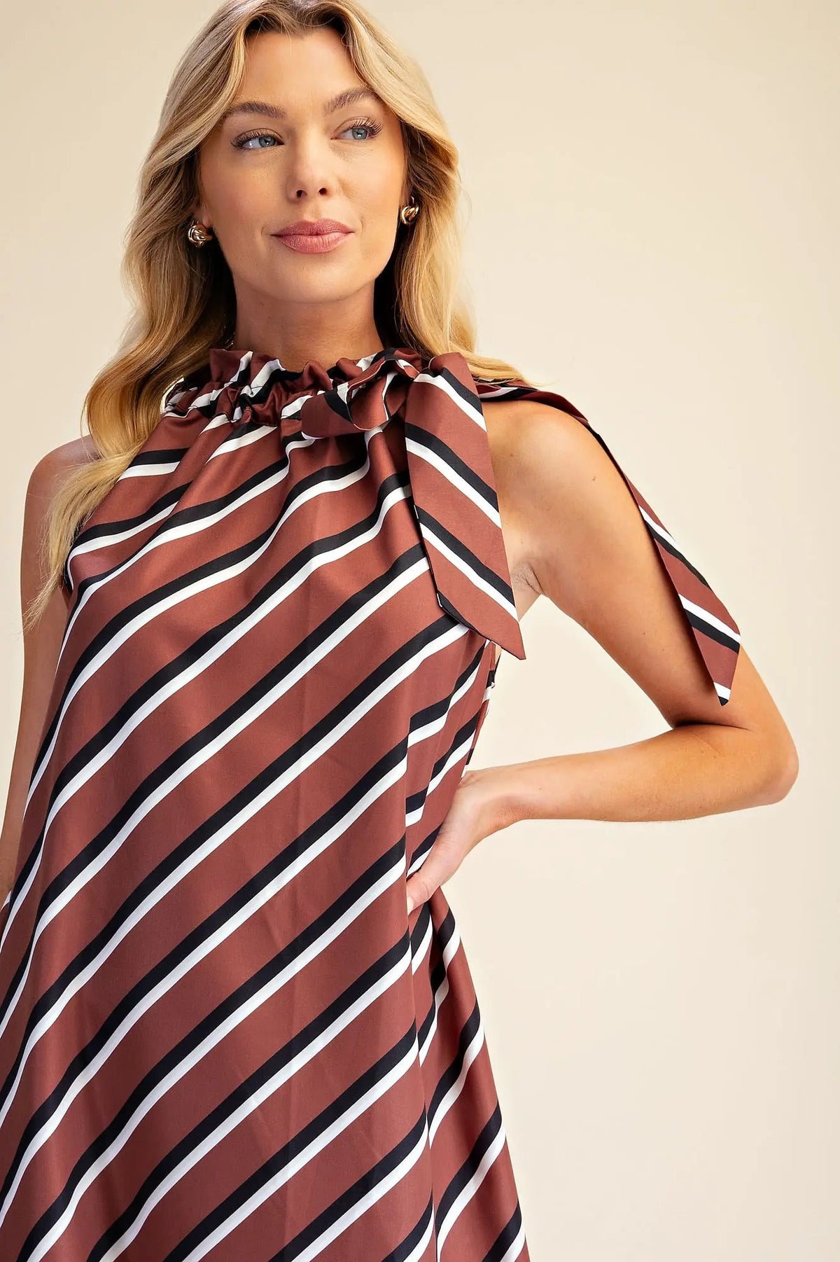 Fall Vibes Ruffle Tie Neck Sleeveless Midi Dress