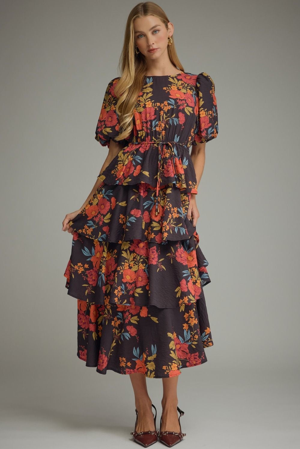 Plum Floral Garden Midi Dress