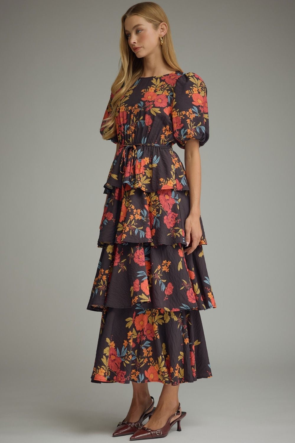 Plum Floral Garden Midi Dress