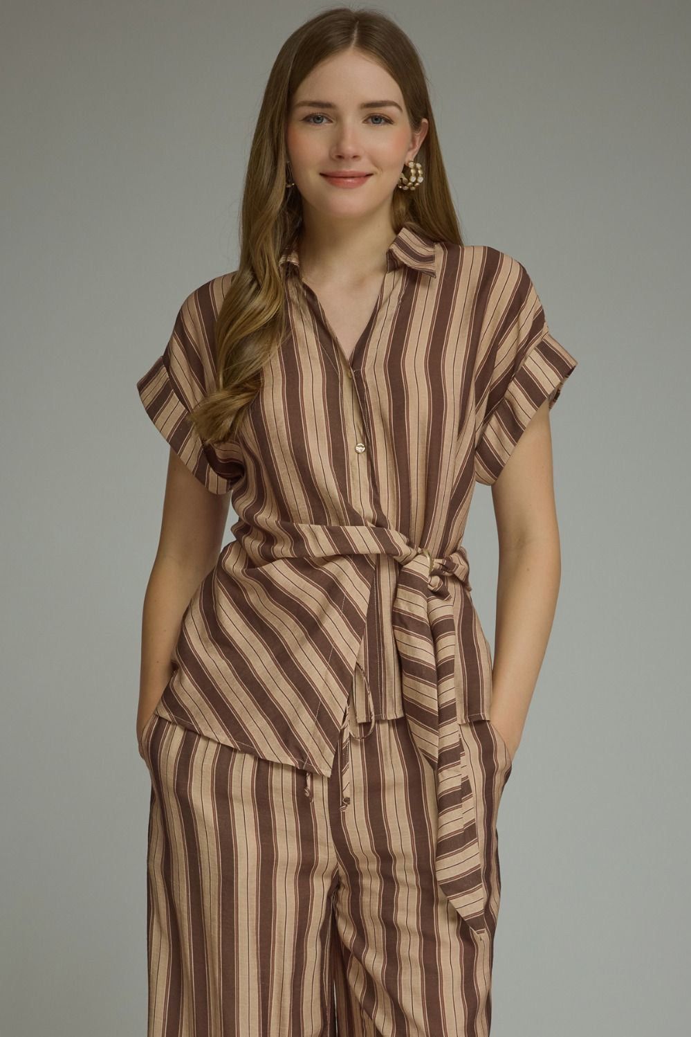 Entro Olive Striped Top
