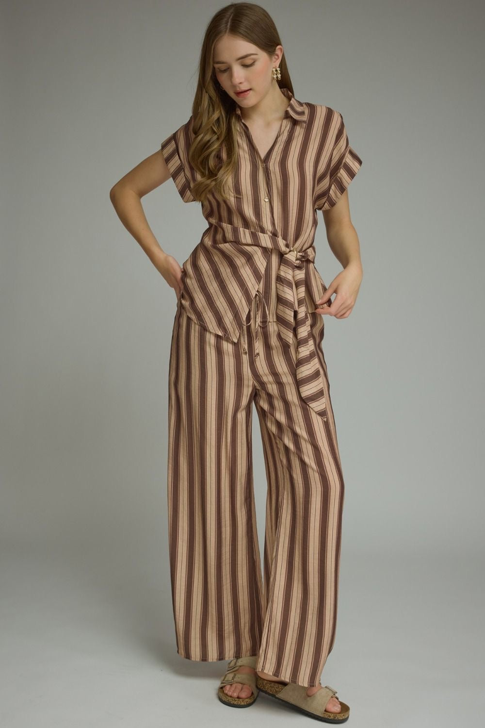 Entro Olive Striped Top