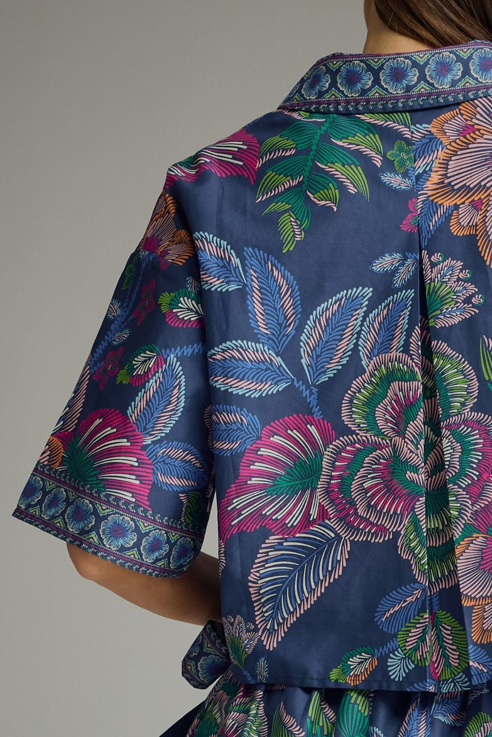Botanical Print Short Sleeve Top And Skort Set - Blue
