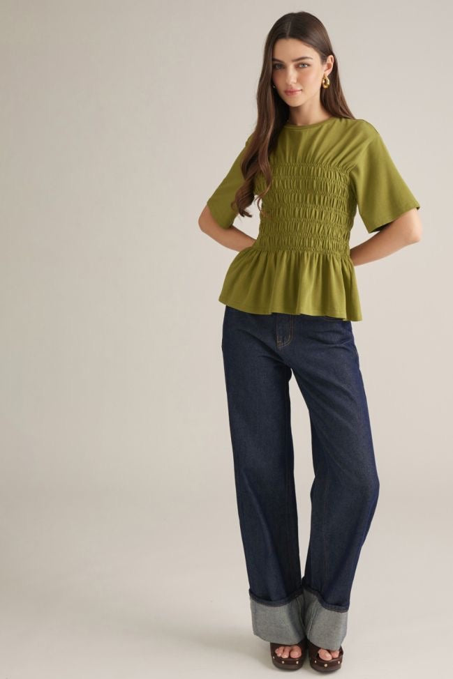 Olive Green Smocked Top