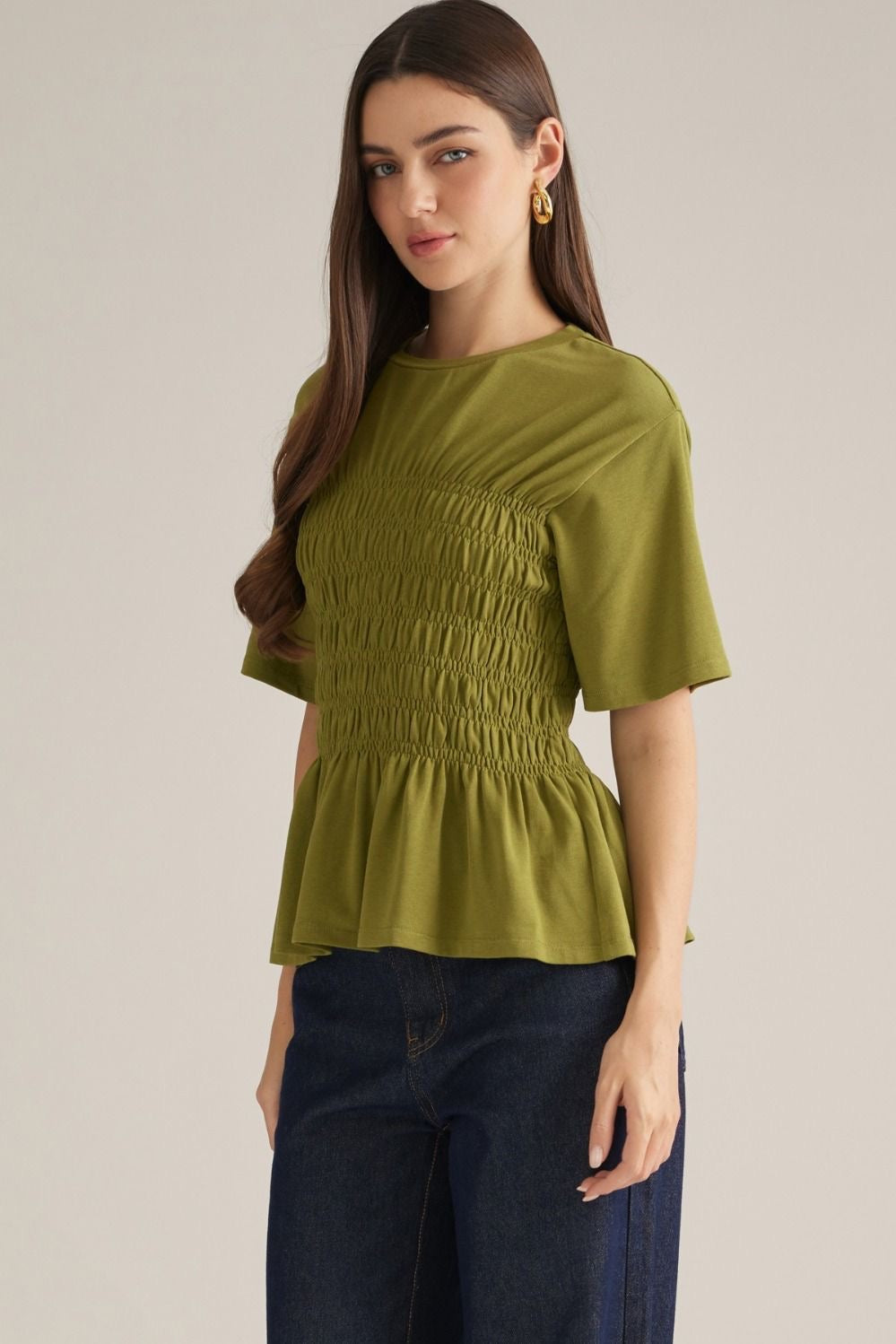 Olive Green Smocked Top