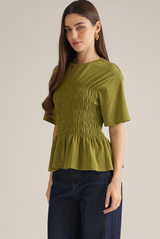 Olive Green Smocked Top