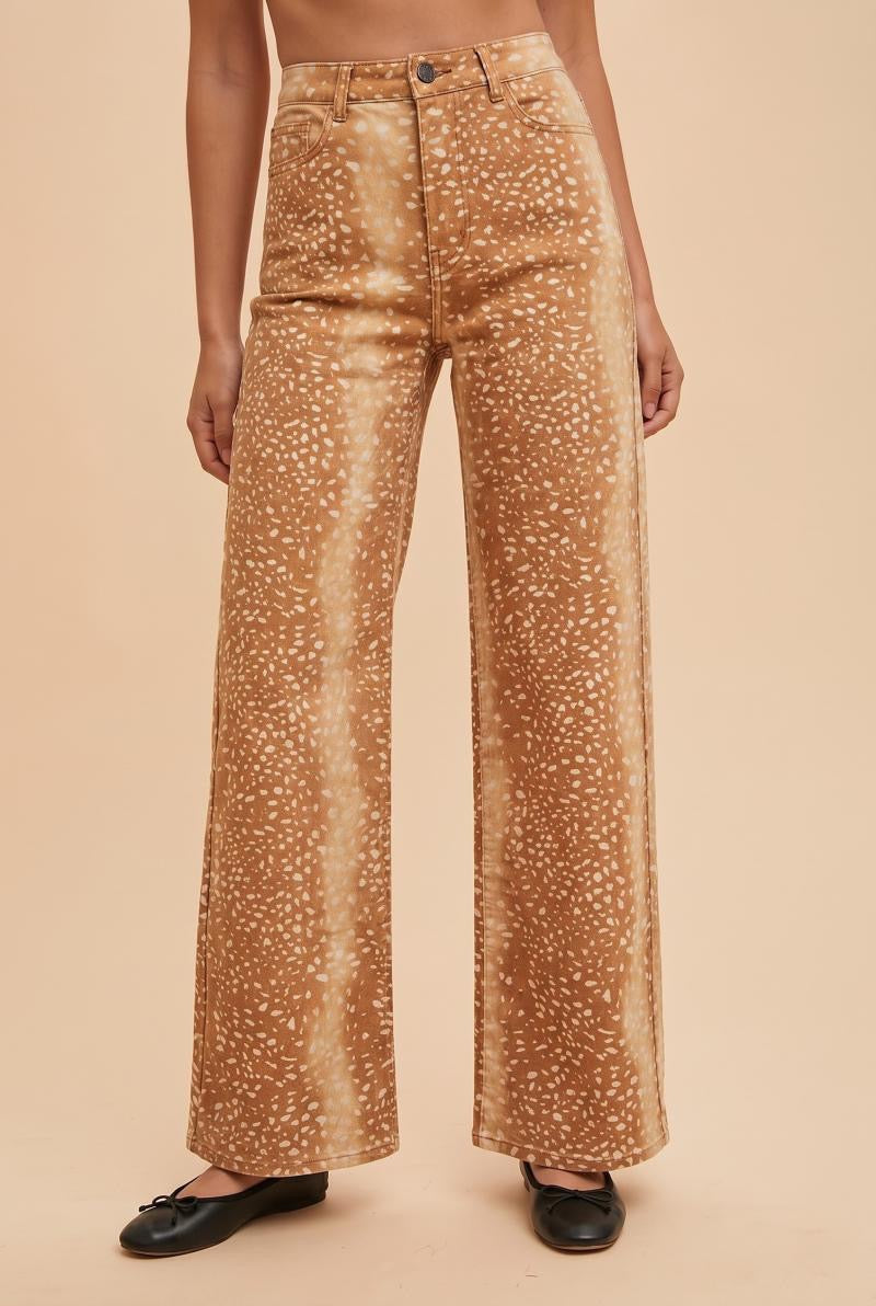 Deer Print Comfort Stretch Wide-Leg Pants
