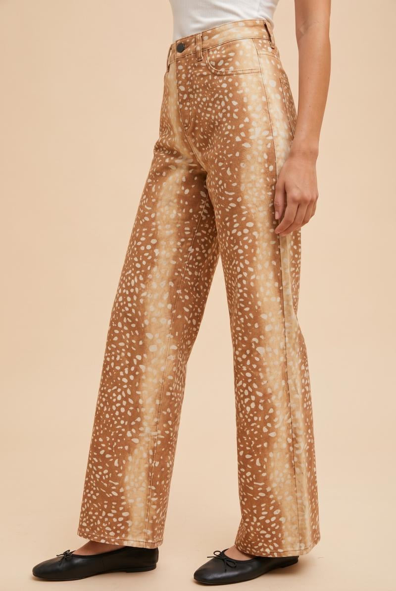 Deer Print Comfort Stretch Wide-Leg Pants