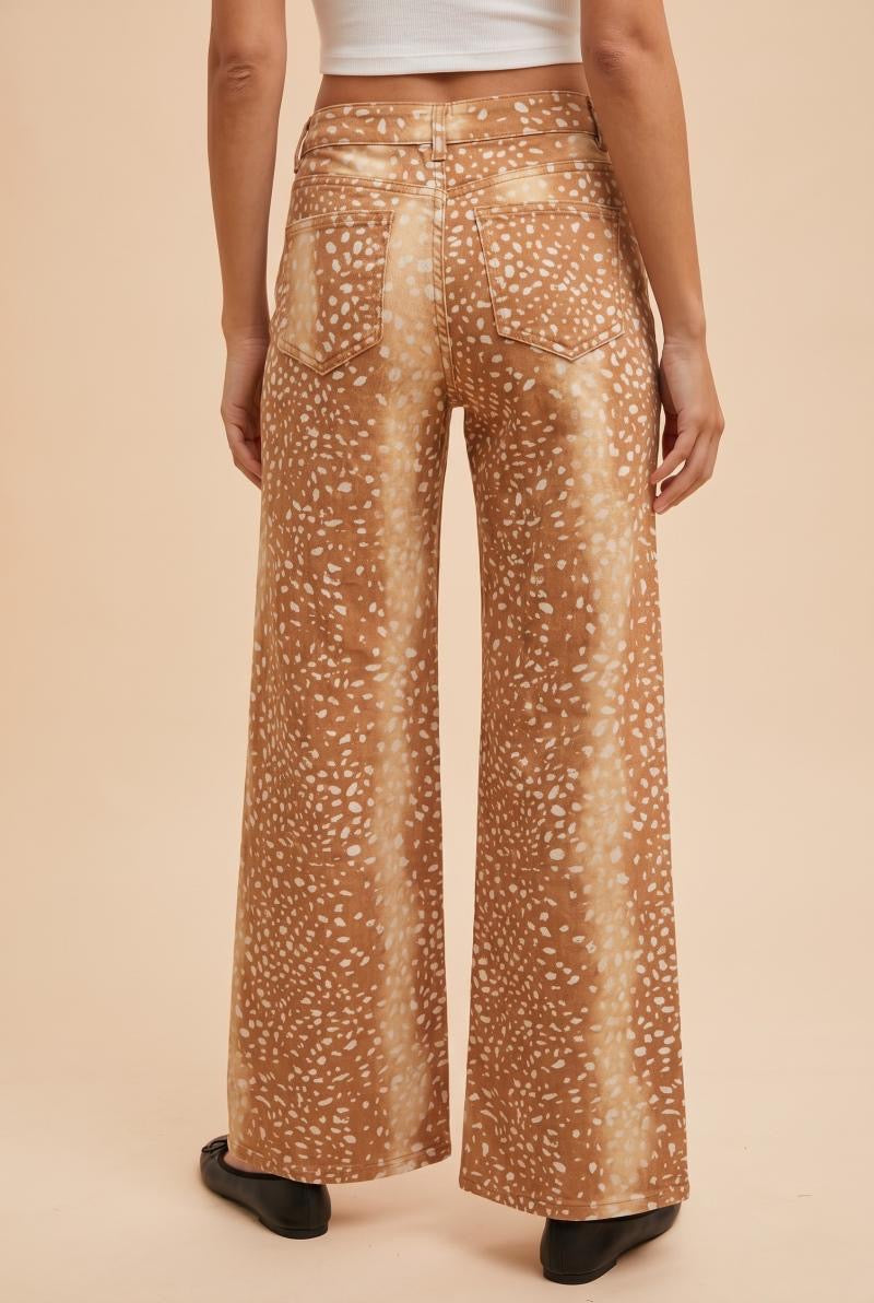 Deer Print Comfort Stretch Wide-Leg Pants