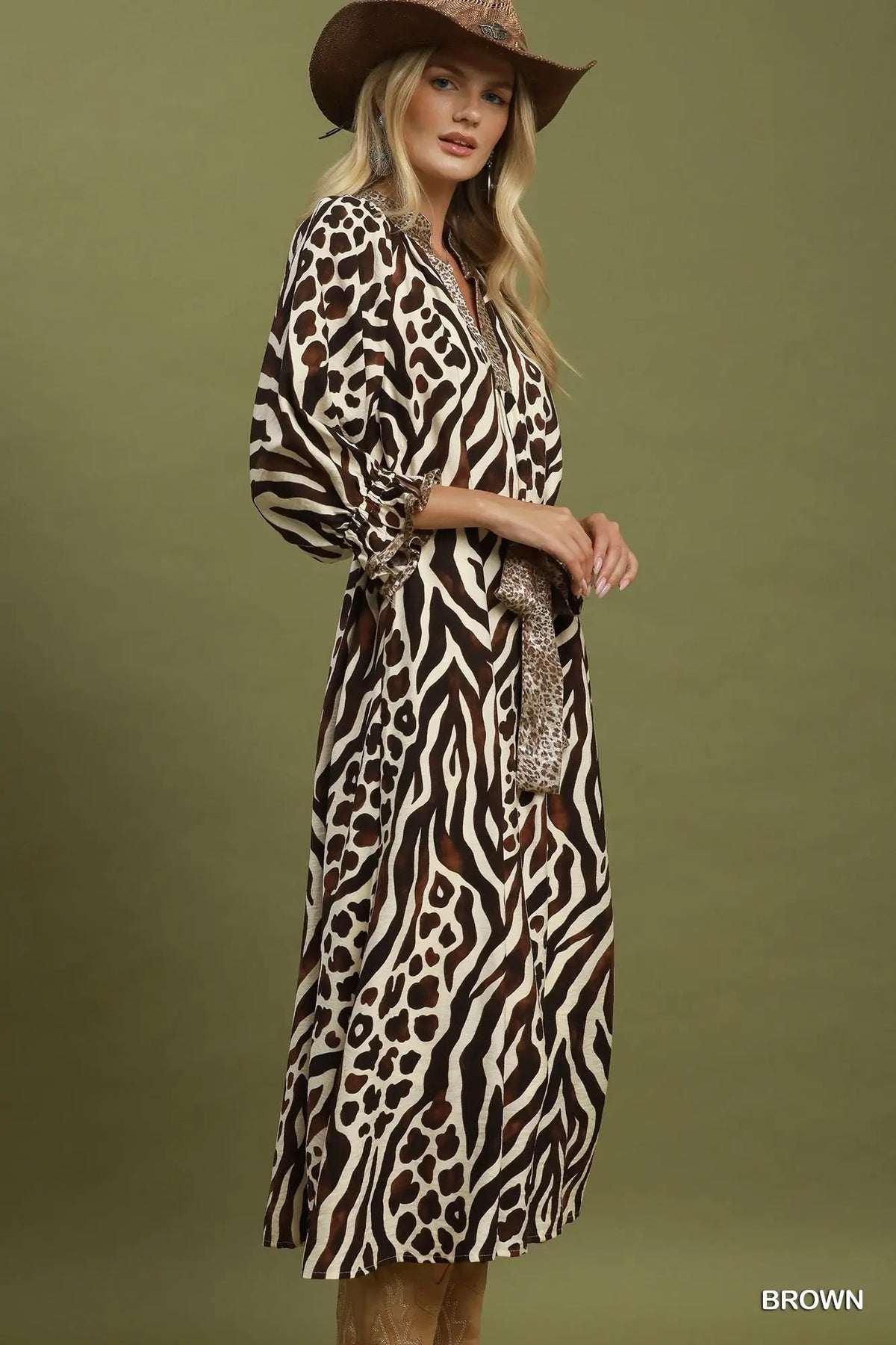 Mixed Animal Print Dress in Brown