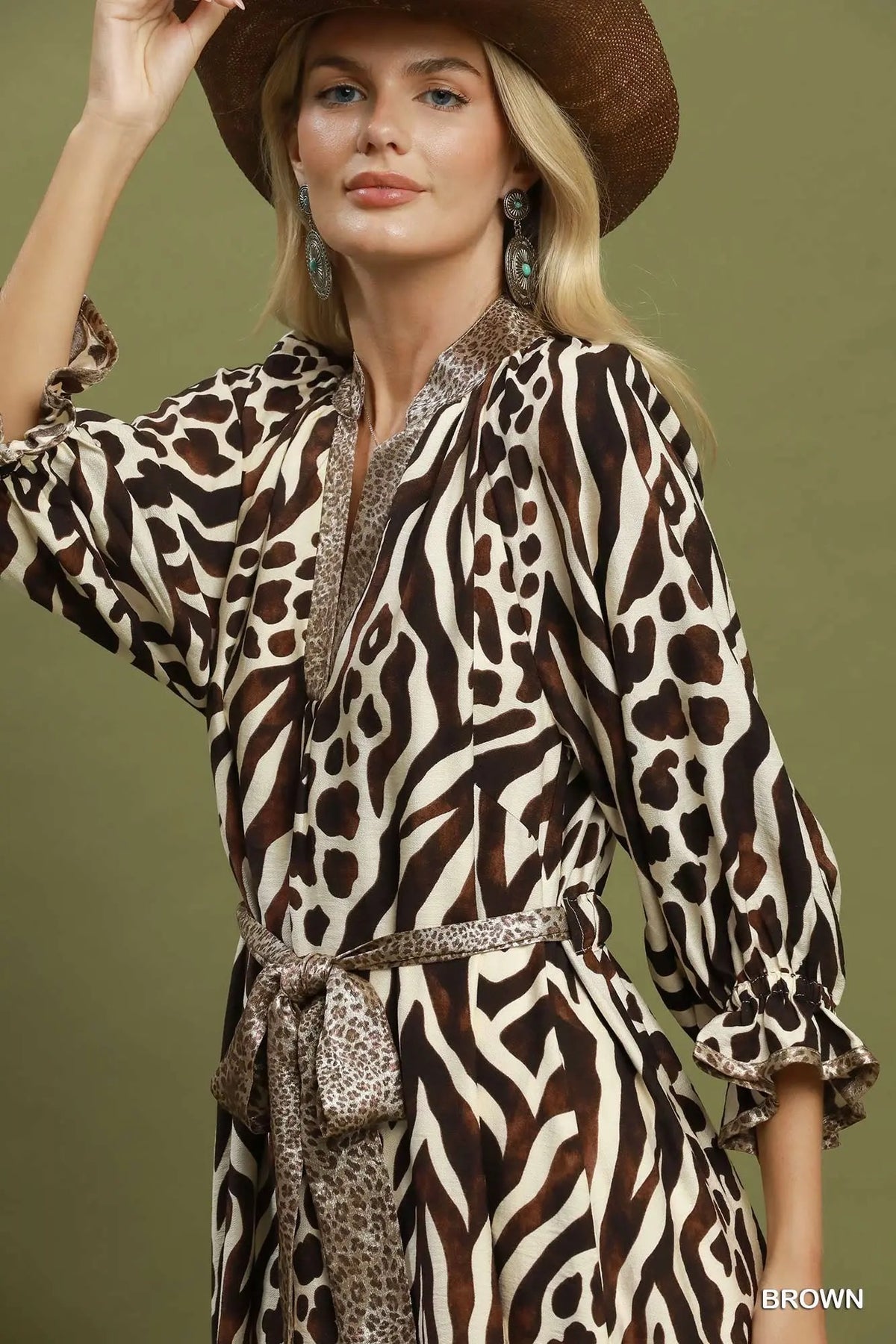 Mixed Animal Print Dress in Brown