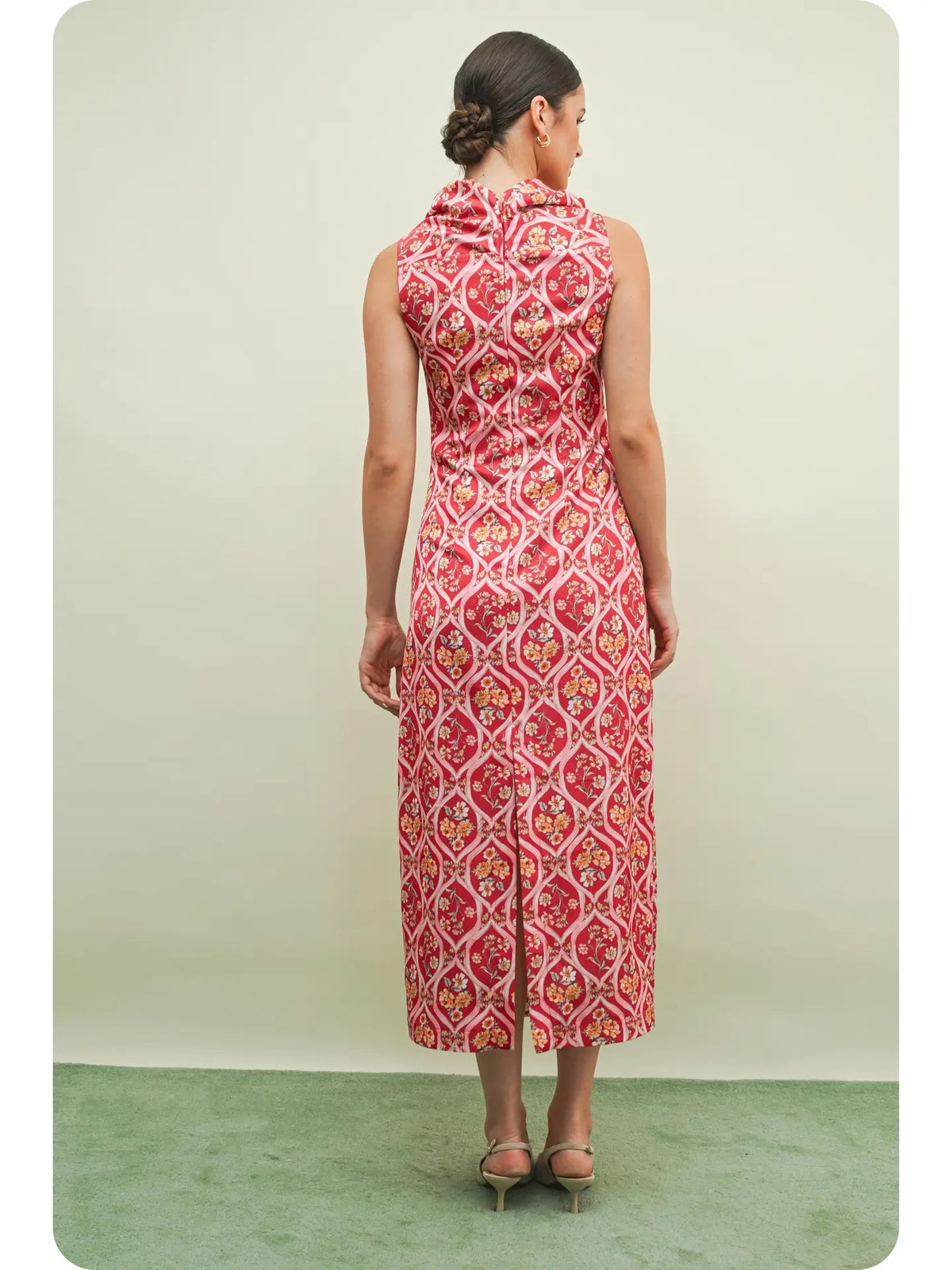 Cherry Mutli Printed Drapped Midi Dress