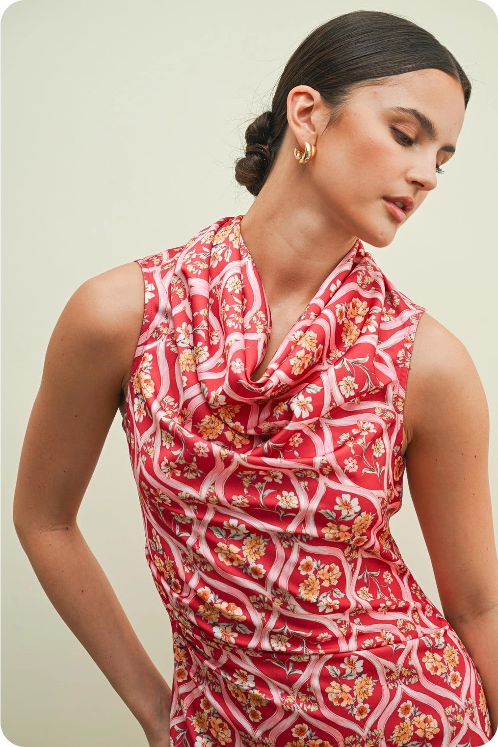 Cherry Mutli Printed Drapped Midi Dress