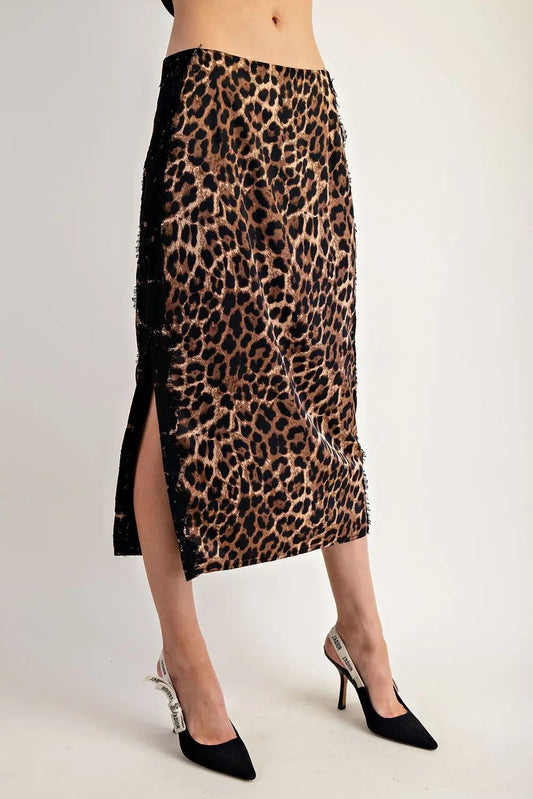 Leopard Lace Trim Maxi Skirt