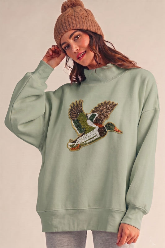 Luxe Sequin Embroidered Oversized Mock Neck Top WITH POCKETS