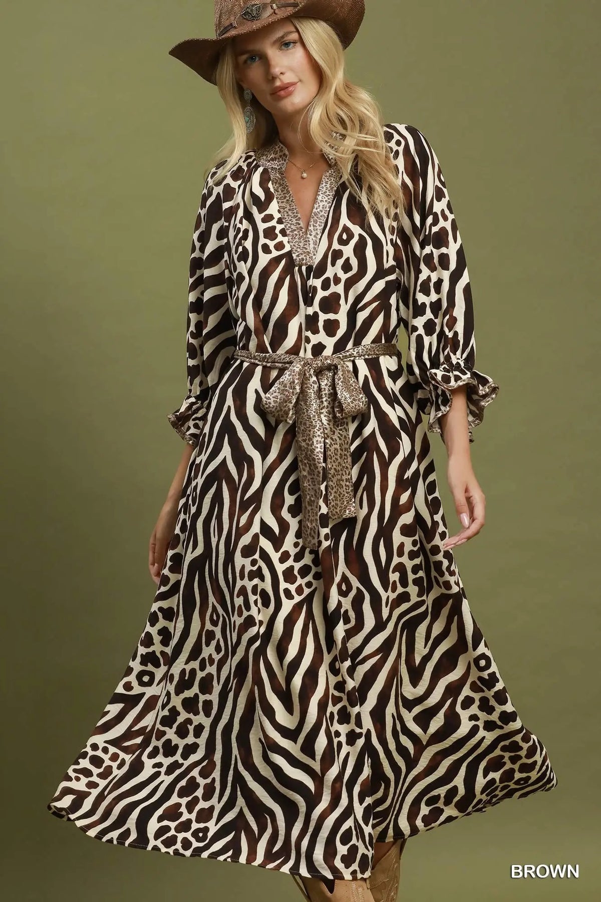 Mixed Animal Print Dress in Brown