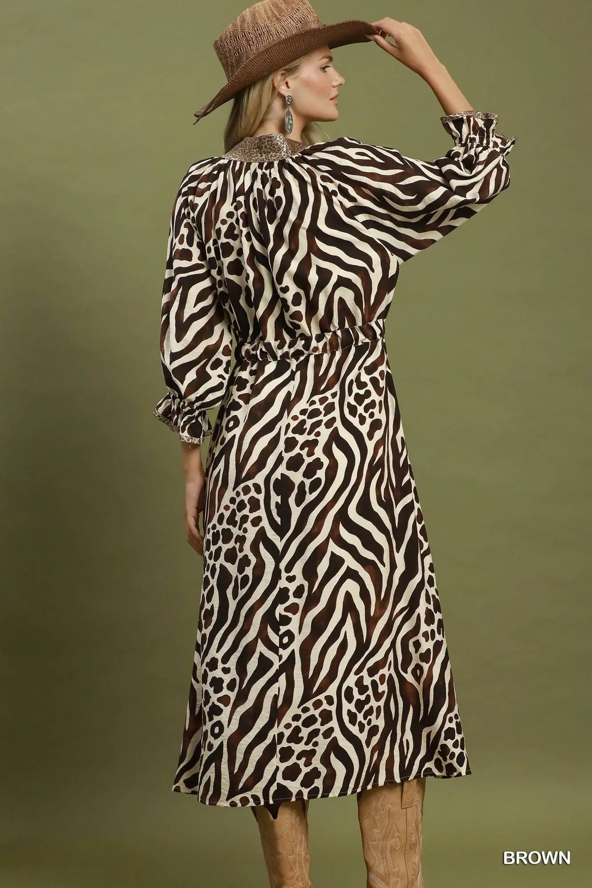 Mixed Animal Print Dress in Brown