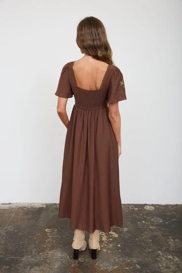 Embroidery Detail Bell Sleeve Midi Dress