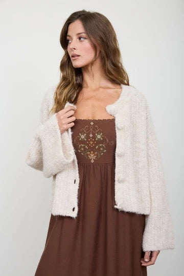 Embroidery Detail Bell Sleeve Midi Dress