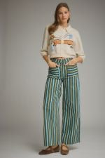 Entro Multi Color Stripe High Waist Pants - Olive/ Blue