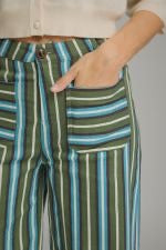 Entro Multi Color Stripe High Waist Pants - Olive/ Blue