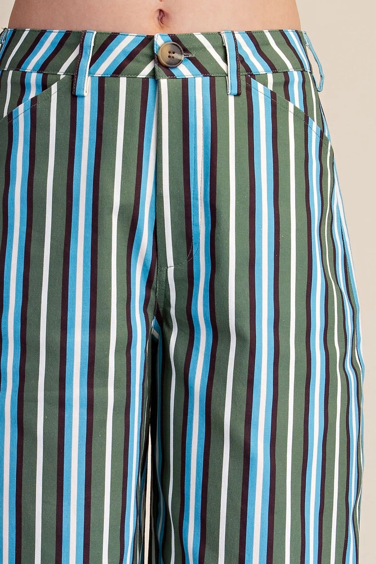 Barrel Leg Stripe Casual High Waist Pants - Green/Blue