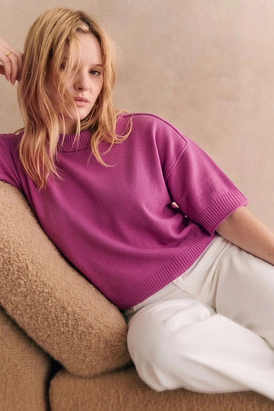Relaxed Sweater elbow Legnth Sleeves - Magenta