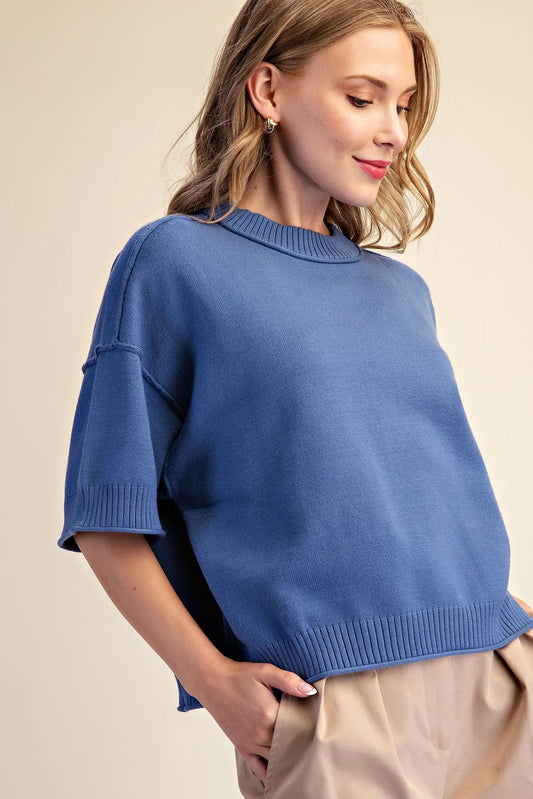 Relaxed Sweater elbow Legnth Sleeves - Slate Blue