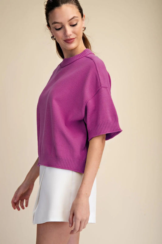 Relaxed Sweater elbow Legnth Sleeves - Magenta