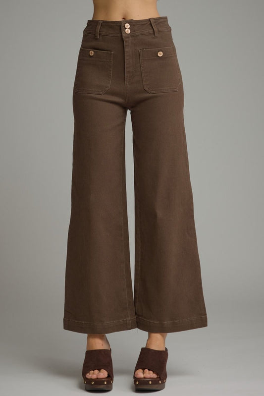 ENTRO Fall Wide Leg Pants  - Brown