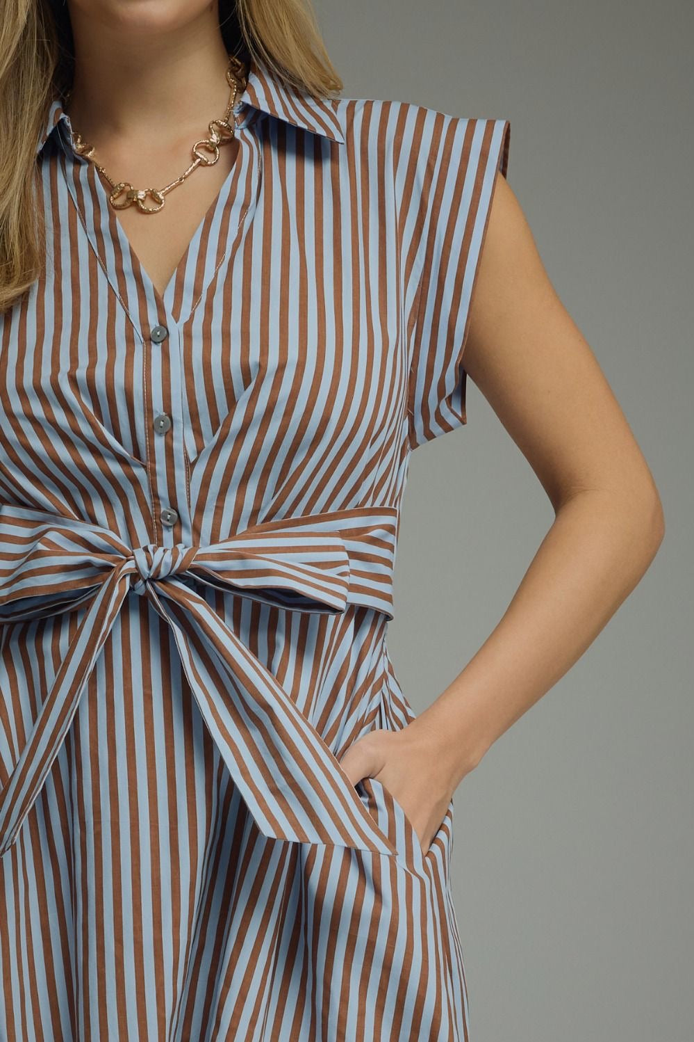 Striped Tie Waist Midi Dress