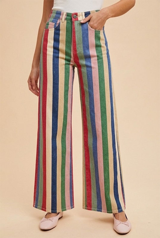 Comfort Stretch Multi Stripe Retro Inspired Wide Leg Pants